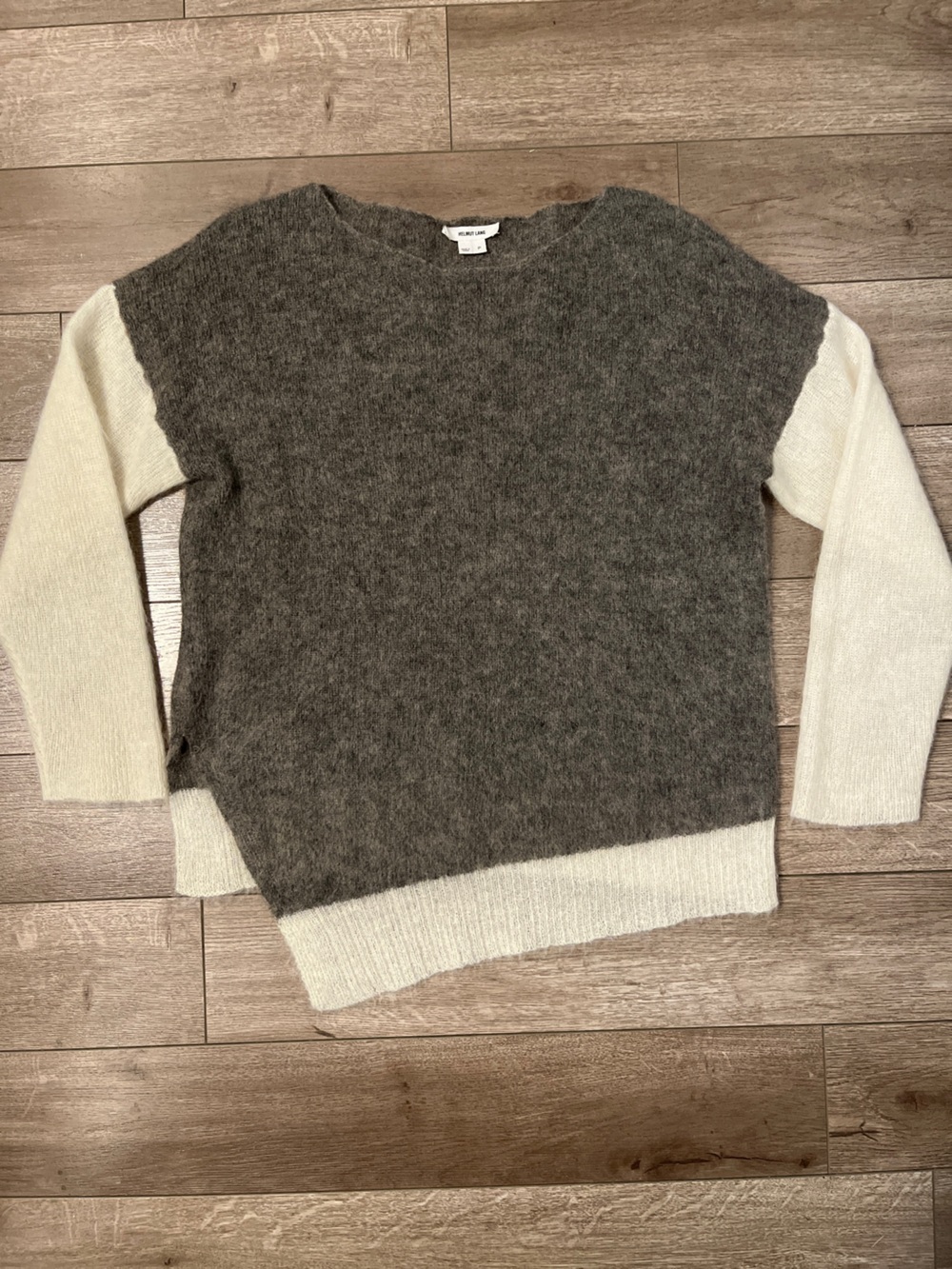 Helmut Lang Cozy Two-Tone Crewneck Sweater - Gray & Cream